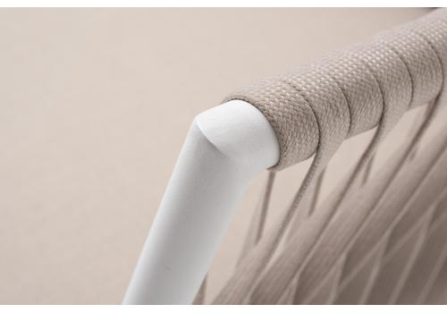  "Касабланка" кресло плетеное из роупа, каркас алюминий белый муар, роуп бежевый 20мм, ткань бежевая 15052, фото 4 