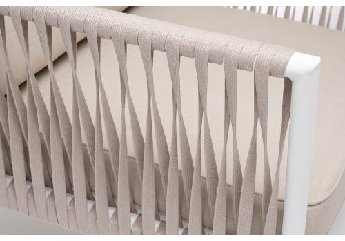  "Касабланка" кресло плетеное из роупа, каркас алюминий белый муар, роуп бежевый 20мм, ткань бежевая 15052, фото 5 