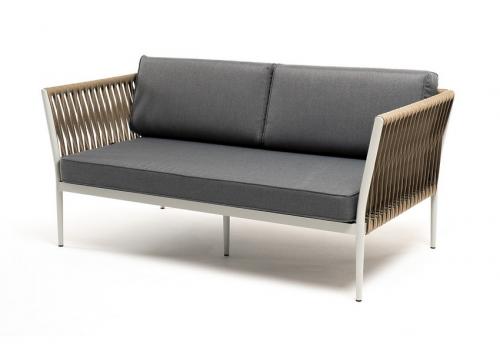  "Касабланка" диван 2-местный плетеный из роупа, каркас алюминий светло-серый (RAL7035) муар, роуп серо-коричневый 23мм, ткань серая 017, фото 1 
