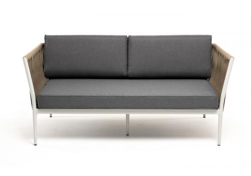  "Касабланка" диван 2-местный плетеный из роупа, каркас алюминий светло-серый (RAL7035) муар, роуп серо-коричневый 23мм, ткань серая 017, фото 2 