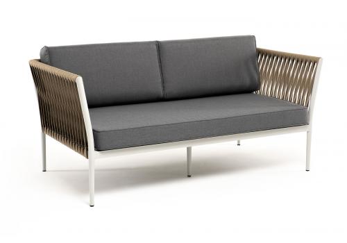  "Касабланка" диван 2-местный плетеный из роупа, каркас алюминий светло-серый (RAL7035) муар, роуп серо-коричневый 23мм, ткань серая 017, фото 3 