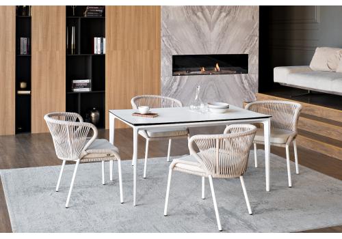  "Малага" обеденная группа на 4 персоны со стульями "Милан", каркас белый, роуп бежевый, фото 1 