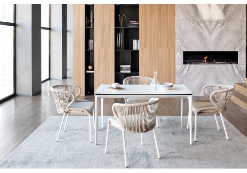  "Малага" обеденная группа на 4 персоны со стульями "Милан", каркас белый, роуп бежевый, фото 2 