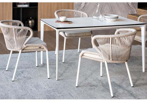  "Малага" обеденная группа на 4 персоны со стульями "Милан", каркас белый, роуп бежевый, фото 3 