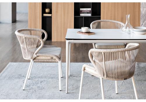  "Малага" обеденная группа на 4 персоны со стульями "Милан", каркас белый, роуп бежевый, фото 4 