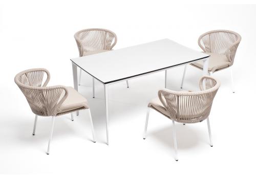  "Малага" обеденная группа на 4 персоны со стульями "Милан", каркас белый, роуп бежевый, фото 6 