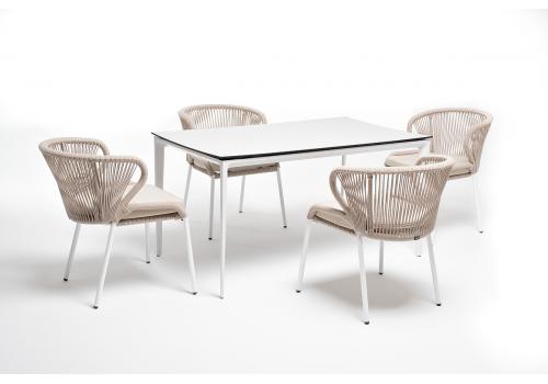  "Малага" обеденная группа на 4 персоны со стульями "Милан", каркас белый, роуп бежевый, фото 7 