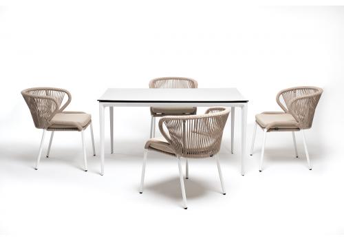 "Малага" обеденная группа на 4 персоны со стульями "Милан", каркас белый, роуп бежевый, фото 8 