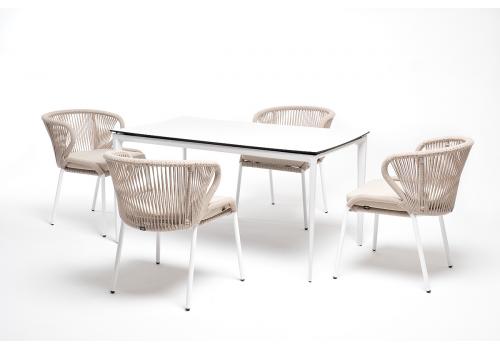  "Малага" обеденная группа на 4 персоны со стульями "Милан", каркас белый, роуп бежевый, фото 9 