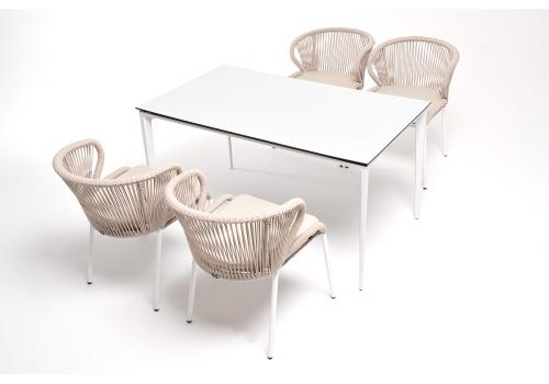  "Малага" обеденная группа на 4 персоны со стульями "Милан", каркас белый, роуп бежевый, фото 10 