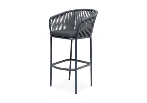  "Бордо" стул барный плетеный из роупа, каркас из стали темно-серый (RAL7024) муар, роуп серый 15мм, ткань темно-серая 027, фото 1 