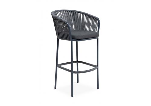  "Бордо" стул барный плетеный из роупа, каркас из стали темно-серый (RAL7024) муар, роуп серый 15мм, ткань темно-серая 027, фото 2 