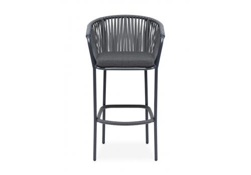  "Бордо" стул барный плетеный из роупа, каркас из стали темно-серый (RAL7024) муар, роуп серый 15мм, ткань темно-серая 027, фото 3 