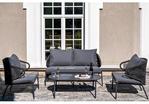  "Милан" лаунж-зона 4-местная плетеная из роупа (веревки), каркас алюминиевый темно-серый, роуп темно-серый, фото 1 