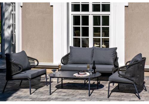  "Милан" лаунж-зона 4-местная плетеная из роупа (веревки), каркас алюминиевый темно-серый, роуп темно-серый, фото 2 