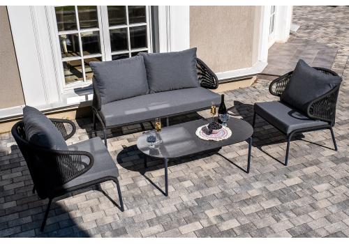  "Милан" лаунж-зона 4-местная плетеная из роупа (веревки), каркас алюминиевый темно-серый, роуп темно-серый, фото 3 