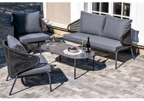  "Милан" лаунж-зона 4-местная плетеная из роупа (веревки), каркас алюминиевый темно-серый, роуп темно-серый, фото 5 