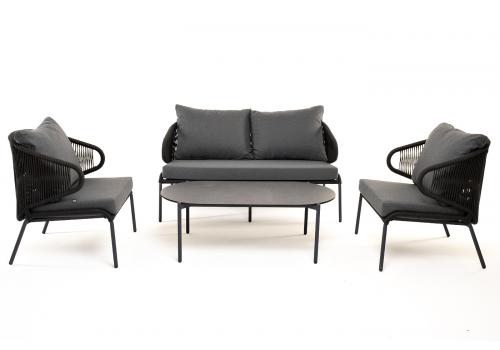  "Милан" лаунж-зона 4-местная плетеная из роупа (веревки), каркас алюминиевый темно-серый, роуп темно-серый, фото 21 