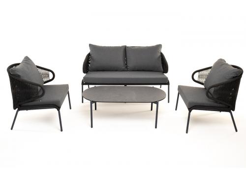  "Милан" лаунж-зона 4-местная плетеная из роупа (веревки), каркас алюминиевый темно-серый, роуп темно-серый, фото 22 