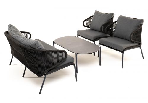  "Милан" лаунж-зона 4-местная плетеная из роупа (веревки), каркас алюминиевый темно-серый, роуп темно-серый, фото 26 
