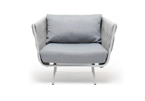  "Монако" кресло плетеное из роупа, каркас алюминий светло-серый (RAL7035) муар, роуп светло-серый 40 мм, ткань светло-серая, фото 3 