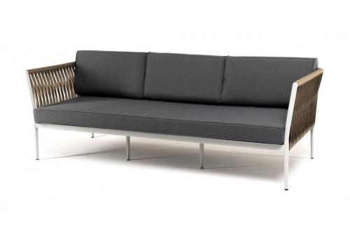  "Касабланка" диван 3-местный плетеный из роупа, каркас алюминий светло-серый (RAL7035) муар, роуп серо-коричневый 23мм, ткань серая 017, фото 1 