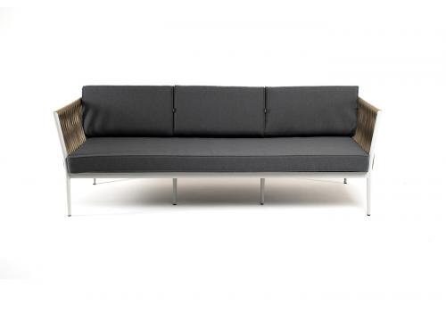  "Касабланка" диван 3-местный плетеный из роупа, каркас алюминий светло-серый (RAL7035) муар, роуп серо-коричневый 23мм, ткань серая 017, фото 2 