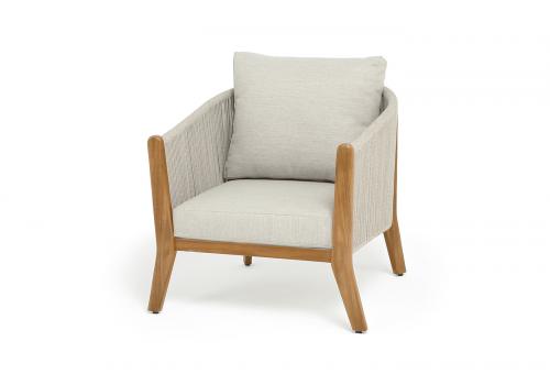  "Сидней" кресло плетеное из роупа, основание тик, каркас алюминий бежевый, роуп бежевый, ткань бежевая, фото 1 