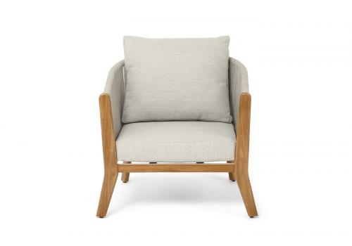  "Сидней" кресло плетеное из роупа, основание тик, каркас алюминий бежевый, роуп бежевый, ткань бежевая, фото 2 