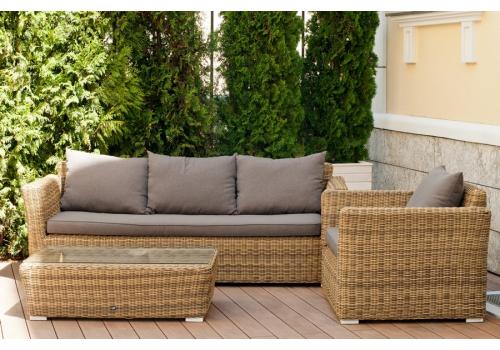  "Капучино" диван из искусственного ротанга трехместный, цвет соломенный, фото 15 