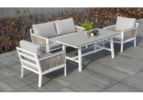  "Сан Ремо" диван 2-местный плетеный из роупа, каркас алюминий белый, роуп бежевый, ткань бежевая, фото 6 