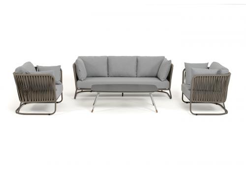  "Багамы" лаунж-зона 5-местная плетеная из роупа (веревки), каркас алюминиевый бежево-серый, роуп серо-коричневый, фото 2 