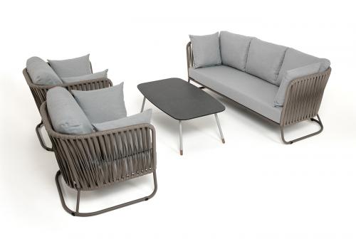  "Багамы" лаунж-зона 5-местная плетеная из роупа (веревки), каркас алюминиевый бежево-серый, роуп серо-коричневый, фото 4 