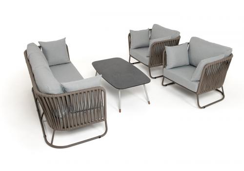  "Багамы" лаунж-зона 5-местная плетеная из роупа (веревки), каркас алюминиевый бежево-серый, роуп серо-коричневый, фото 5 