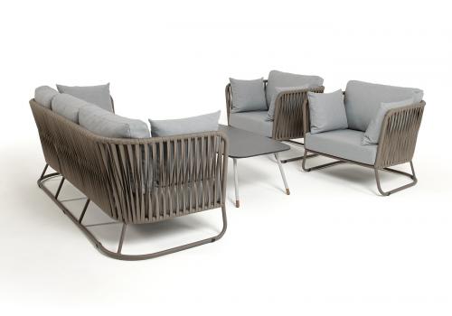  "Багамы" лаунж-зона 5-местная плетеная из роупа (веревки), каркас алюминиевый бежево-серый, роуп серо-коричневый, фото 6 