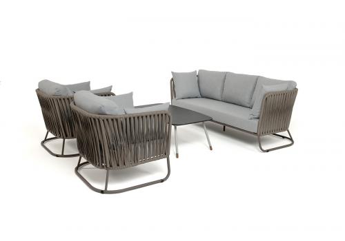  "Багамы" лаунж-зона 5-местная плетеная из роупа (веревки), каркас алюминиевый бежево-серый, роуп серо-коричневый, фото 7 