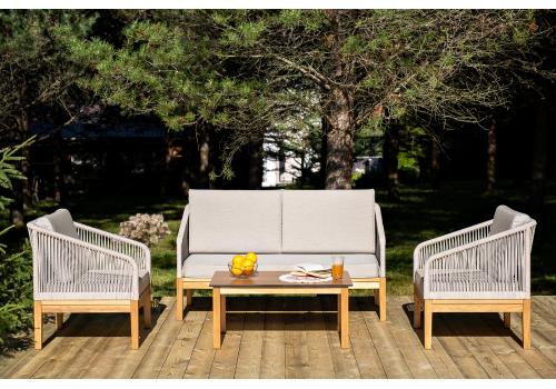  "Канны" лаунж-зона 4-местная из роупа со столиком "Канны" цвета "дуб", основание дуб, роуп бежевый, фото 1 