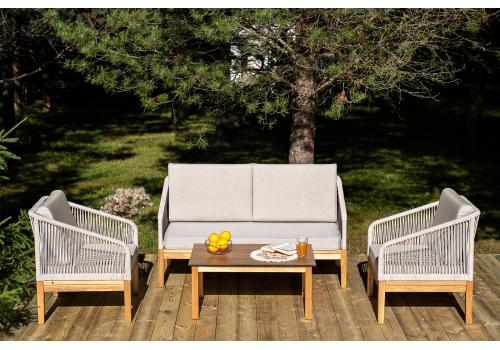  "Канны" лаунж-зона 4-местная из роупа со столиком "Канны" цвета "дуб", основание дуб, роуп бежевый, фото 2 