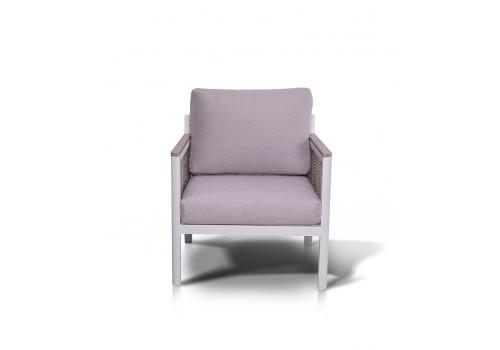  "Сан Ремо" кресло плетеное из роупа садовое, каркас алюминий белый, роуп бежевый, ткань бежевая, фото 2 