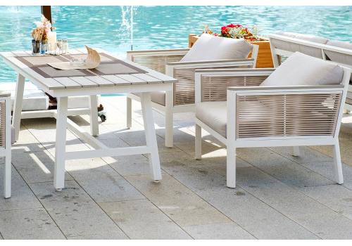  "Сан Ремо" кресло плетеное из роупа садовое, каркас алюминий белый, роуп бежевый, ткань бежевая, фото 10 