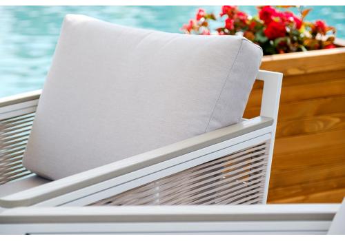  "Сан Ремо" кресло плетеное из роупа садовое, каркас алюминий белый, роуп бежевый, ткань бежевая, фото 13 