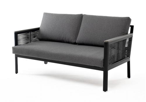  "Сан Ремо" диван 2-местный плетеный из роупа, каркас алюминий темно-серый, роуп серый, ткань серая, фото 1 