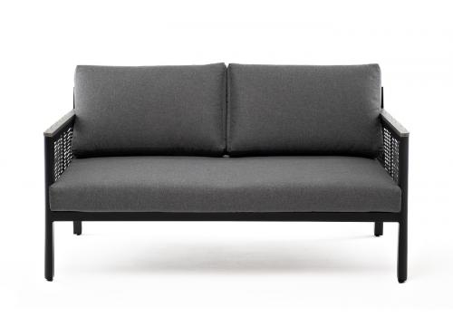  "Сан Ремо" диван 2-местный плетеный из роупа, каркас алюминий темно-серый, роуп серый, ткань серая, фото 2 