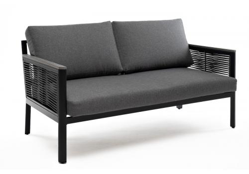  "Сан Ремо" диван 2-местный плетеный из роупа, каркас алюминий темно-серый, роуп серый, ткань серая, фото 3 