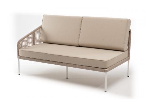  "Канны" правый модуль плетеный из роупа, каркас алюминий белый муар, роуп бежевый круглый, ткань бежевая 15052, фото 1 