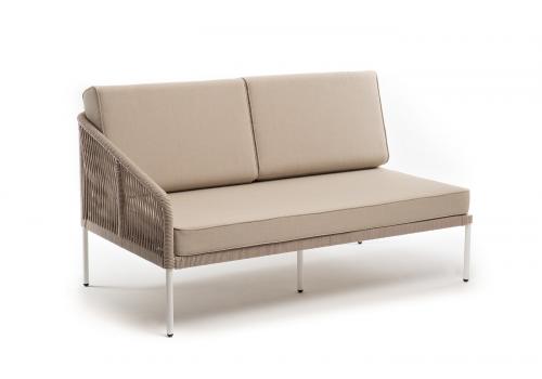  "Канны" правый модуль плетеный из роупа, каркас алюминий белый муар, роуп бежевый круглый, ткань бежевая 15052, фото 3 