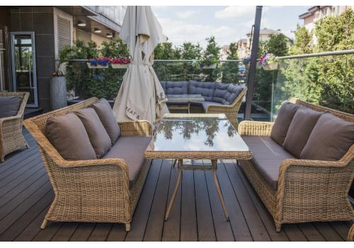  "Гляссе" диван трехместный из искусственного ротанга, цвет соломенный, фото 8 