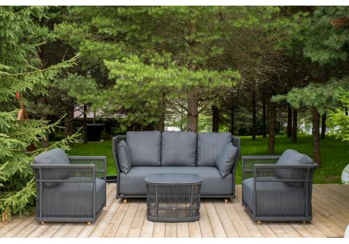  "Лугано" лаунж-зона 5-местная плетеная из роупа (веревки), каркас алюминиевый темно-серый, роуп темно-серый, фото 1 