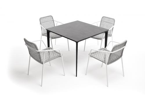  "Малага" обеденная группа на 4 персоны со стульями "Тунис", каркас белый, роуп светло-серый, фото 4 