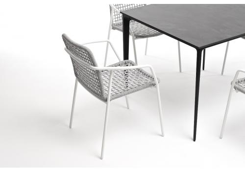  "Малага" обеденная группа на 4 персоны со стульями "Тунис", каркас белый, роуп светло-серый, фото 5 
